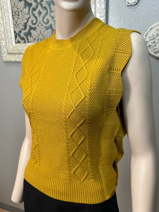 Lilou Tops - Mustard Yellow Knit Sleeveless Sweater Vest